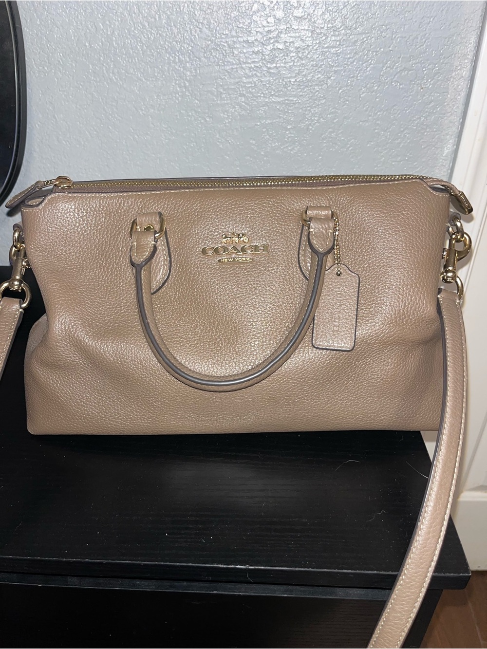 Coach Taupe Pebbled Leather Satchel with Detachable Strap